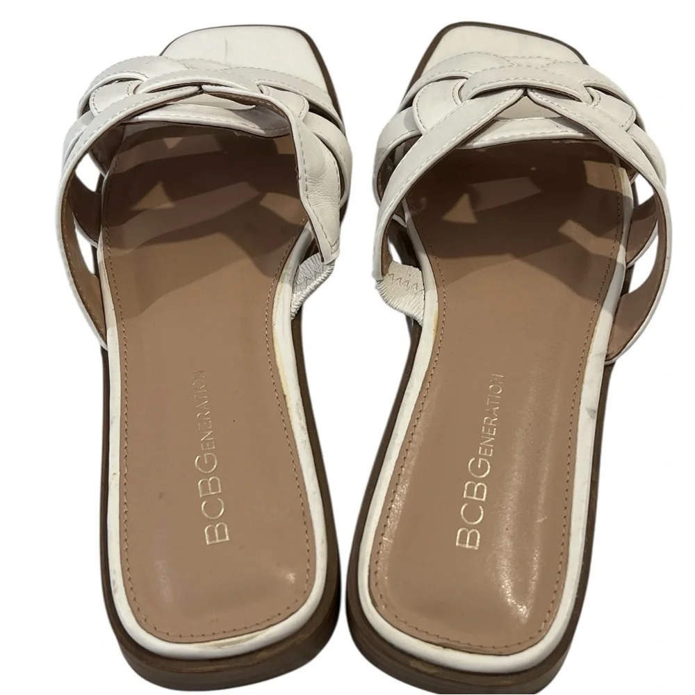 BCBGeneration Women's Meltem Flat Sandal, Women’s,‎ Color White, Size 7.5